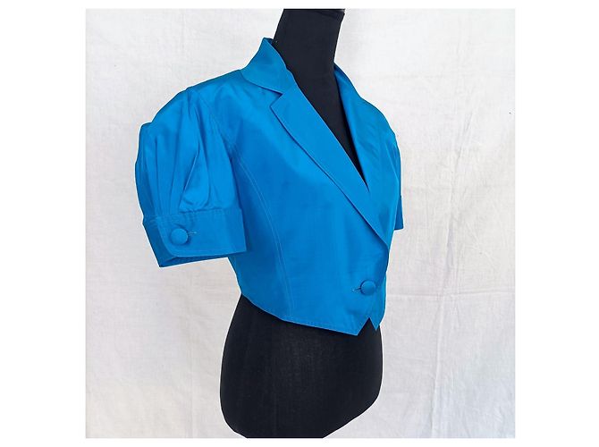 Yves Saint Laurent Chaqueta corta de seda azul de YSL. Turquesa - vista 3