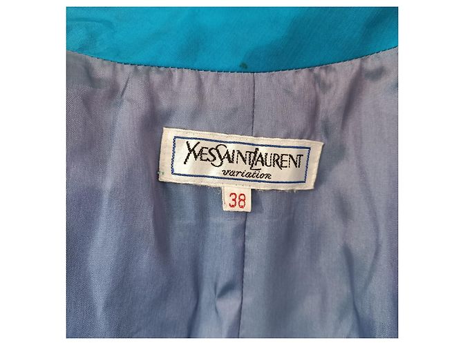 Yves Saint Laurent Chaqueta corta de seda azul de YSL. Turquesa - vista 4