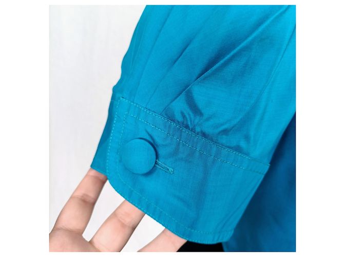 Yves Saint Laurent Chaqueta corta de seda azul de YSL. Turquesa - vista 5