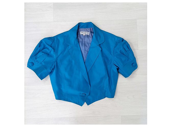 Yves Saint Laurent Chaqueta corta de seda azul de YSL. Turquesa - vista 7