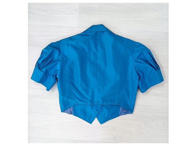 Yves Saint Laurent Chaqueta corta de seda azul de YSL. Turquesa - vista 8