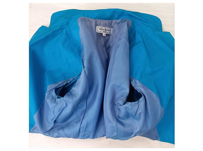 Yves Saint Laurent Chaqueta corta de seda azul de YSL. Turquesa - vista 9