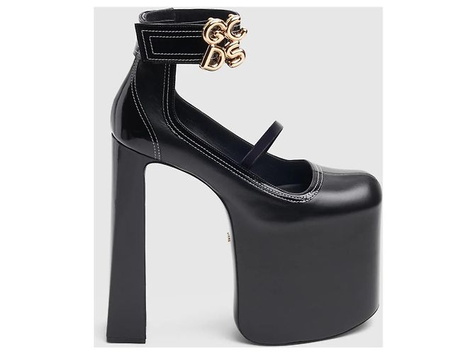 Décolleté con plateau Divine GCDS in pelle nera Nero - vista 2