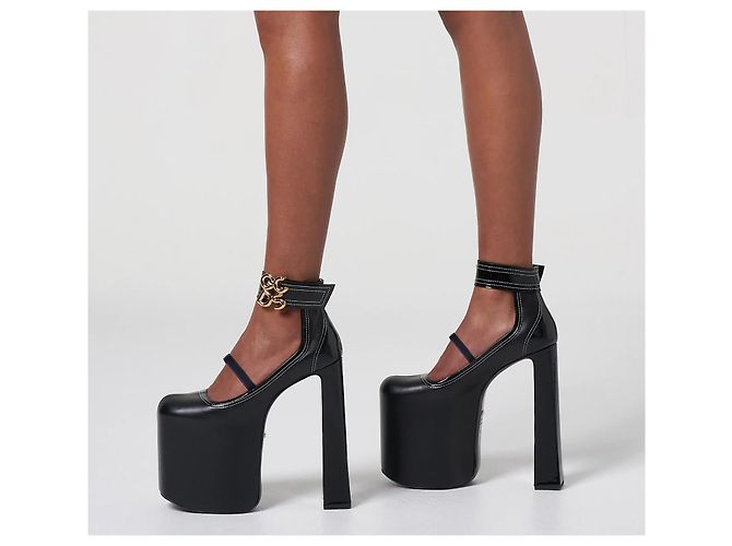 Décolleté con plateau Divine GCDS in pelle nera Nero - vista 3