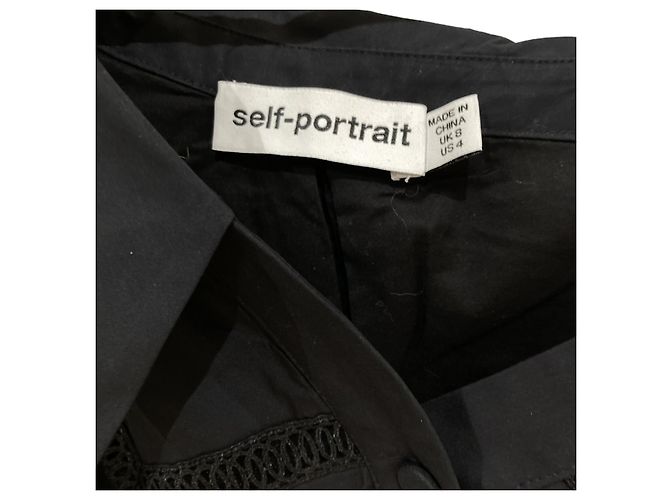 Self portrait Abito camicia in popeline con spalla scoperta e autoritratto. Nero - vista 5