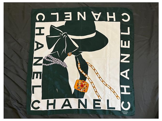 Chanel Seidentuch Gabrielle grün und weiß - Ansicht 2