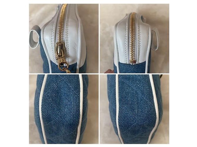 Cinto Bumbag CHANEL em pele de cordeiro e ganga com caixa Branco Azul Dourado - vista 3