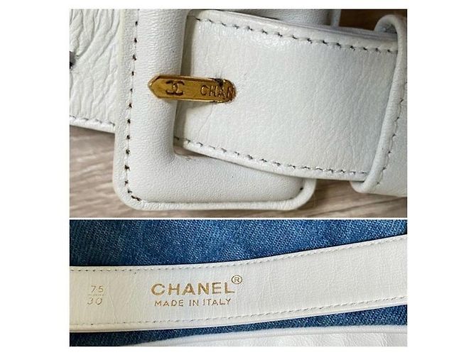 Cinto Bumbag CHANEL em pele de cordeiro e ganga com caixa Branco Azul Dourado - vista 4