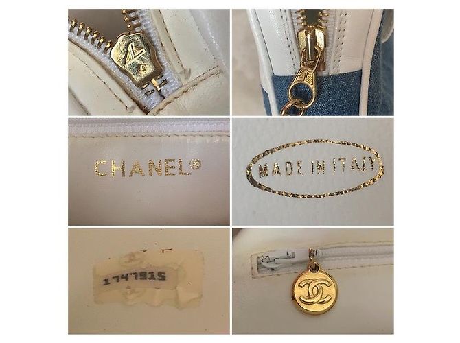 Cinto Bumbag CHANEL em pele de cordeiro e ganga com caixa Branco Azul Dourado - vista 5