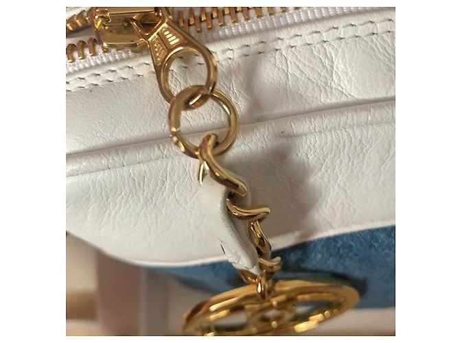 Cinto Bumbag CHANEL em pele de cordeiro e ganga com caixa Branco Azul Dourado - vista 6