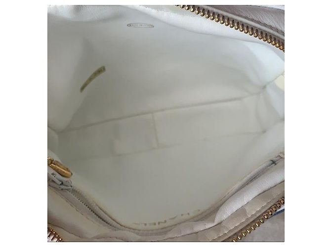 Cinto Bumbag CHANEL em pele de cordeiro e ganga com caixa Branco Azul Dourado - vista 9