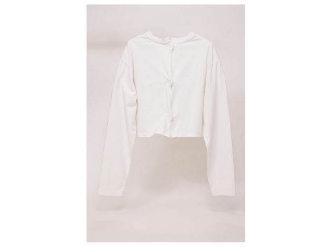 Top corto con apliques de flores de Prada en algodón blanco - vista 6