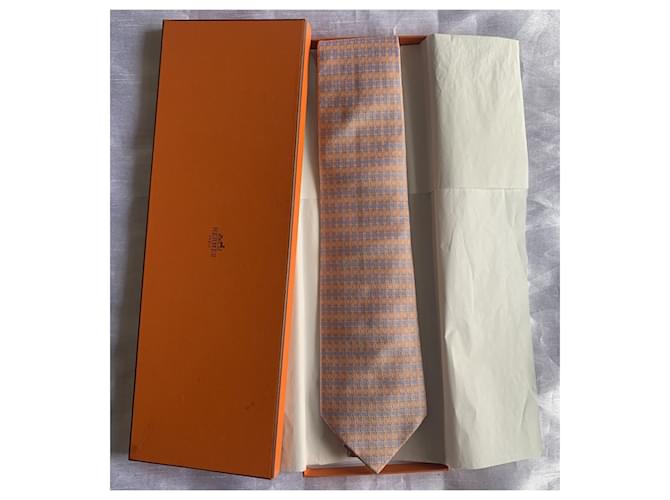 Hermès Cravates Corail Bleu clair - vue 2