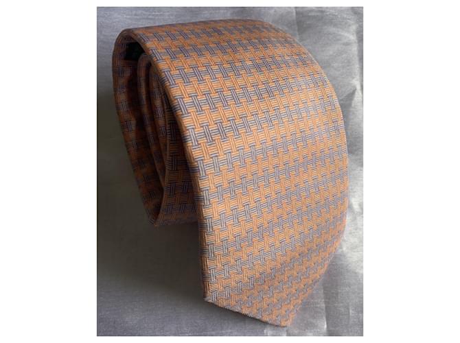 Hermès Cravates Corail Bleu clair - vue 8