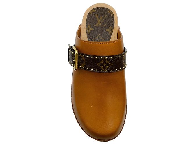 Louis Vuitton Brown Leather Cottage Clogs with Logo Strap - view 4