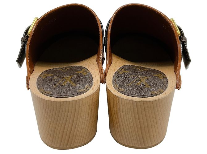 Louis Vuitton Brown Leather Cottage Clogs with Logo Strap - view 5