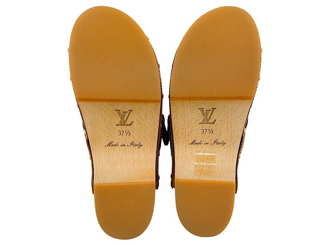 Louis Vuitton Brown Leather Cottage Clogs with Logo Strap - view 6