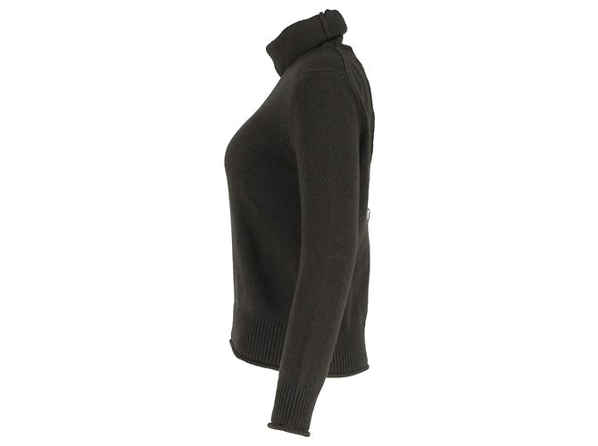Nina Ricci Rollkragenpullover mit offenem Rücken aus grauer Wolle - Ansicht 2