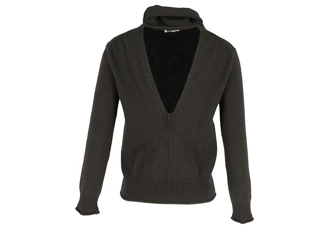 Nina Ricci Rollkragenpullover mit offenem Rücken aus grauer Wolle - Ansicht 3
