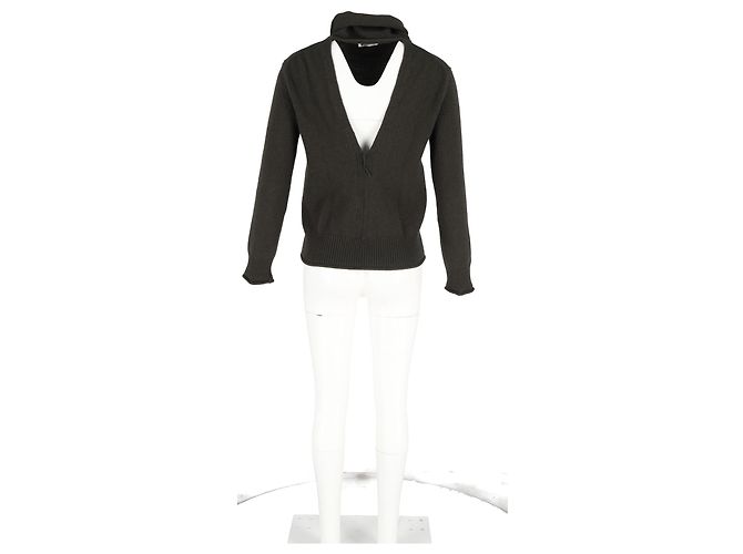 Nina Ricci Rollkragenpullover mit offenem Rücken aus grauer Wolle - Ansicht 6