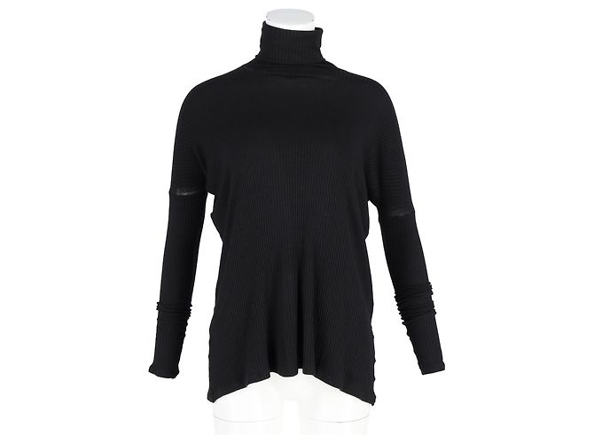 Maison Martin Margiela Maison Margiela geripptes, übergroßes Rollkragenoberteil aus schwarzer Wolle - Ansicht 4