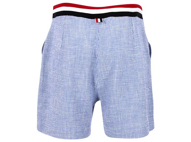 Thom Browne Drawstring Tweed Shorts in Light Blue Cotton - view 3