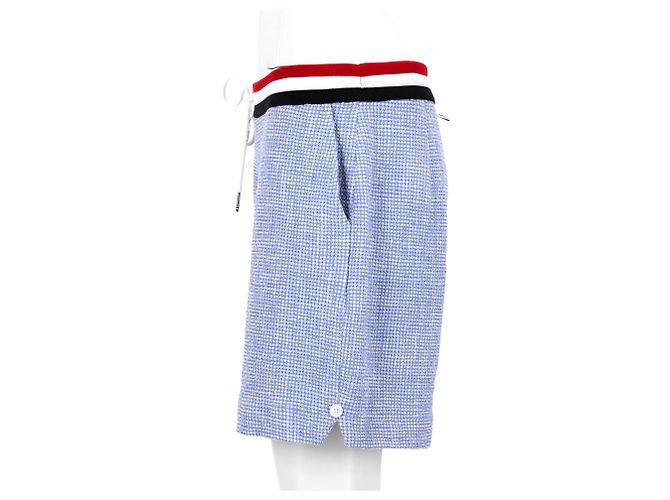 Thom Browne Drawstring Tweed Shorts in Light Blue Cotton - view 7