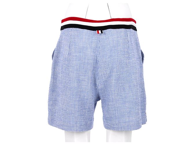 Thom Browne Drawstring Tweed Shorts in Light Blue Cotton - view 8