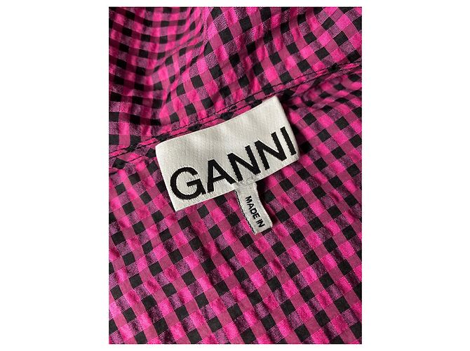 Vestido envelope Ganni de algodão xadrez rosa e preto Fuschia - vista 2