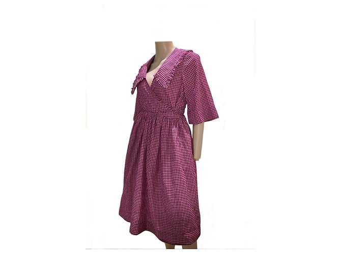 Vestido envelope Ganni de algodão xadrez rosa e preto Fuschia - vista 3