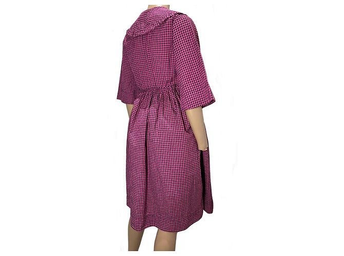 Vestido envelope Ganni de algodão xadrez rosa e preto Fuschia - vista 4