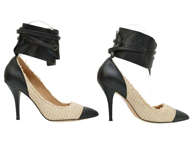 Décolleté Isabel Marant Gava in rafia e pelle beige e nera 40 Nero - vista 2