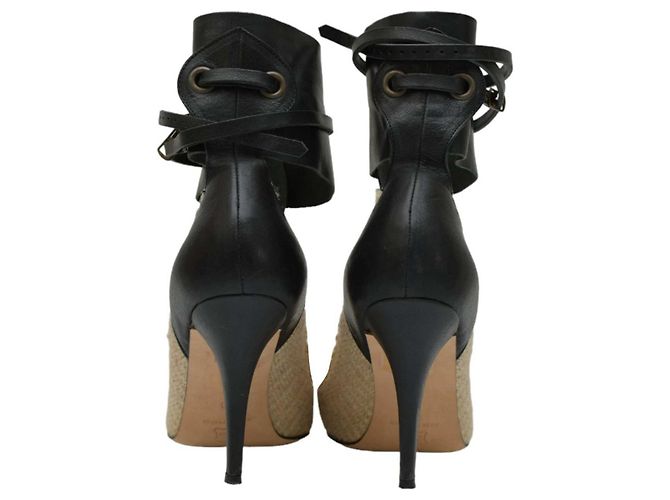 Décolleté Isabel Marant Gava in rafia e pelle beige e nera 40 Nero - vista 4