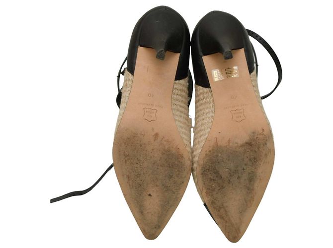 Décolleté Isabel Marant Gava in rafia e pelle beige e nera 40 Nero - vista 6
