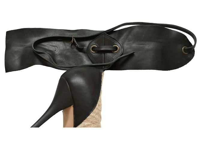 Décolleté Isabel Marant Gava in rafia e pelle beige e nera 40 Nero - vista 8