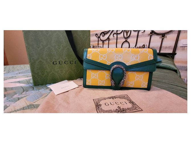 Gucci Dionysus Leather Wallet White Green Yellow - view 3