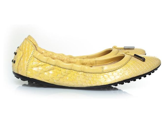 Tod's Tods, Gelbe Ballerinas aus Pythonleder - Ansicht 4