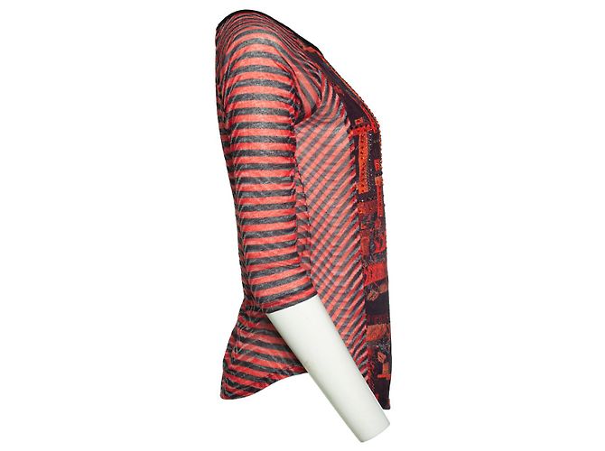 Autre Marque CUSTO, t-shirt a manica lunga con strass Nero Rosso Arancione - vista 3