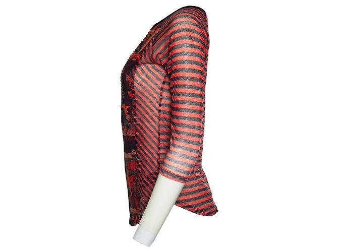 Autre Marque CUSTO, t-shirt a manica lunga con strass Nero Rosso Arancione - vista 4