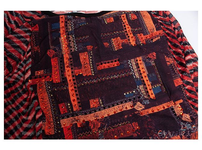 Autre Marque CUSTO, t-shirt a manica lunga con strass Nero Rosso Arancione - vista 5