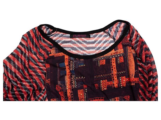 Autre Marque CUSTO, t-shirt a manica lunga con strass Nero Rosso Arancione - vista 7
