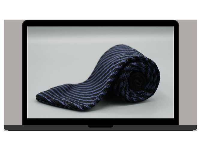 Autre Marque Corbata Negra a Rayas Azules Blu - vista 3