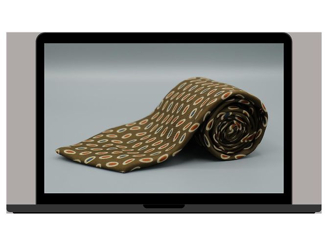 Autre Marque Corbata Marrón con Círculos Azules y Rojos Marrone - vista 3