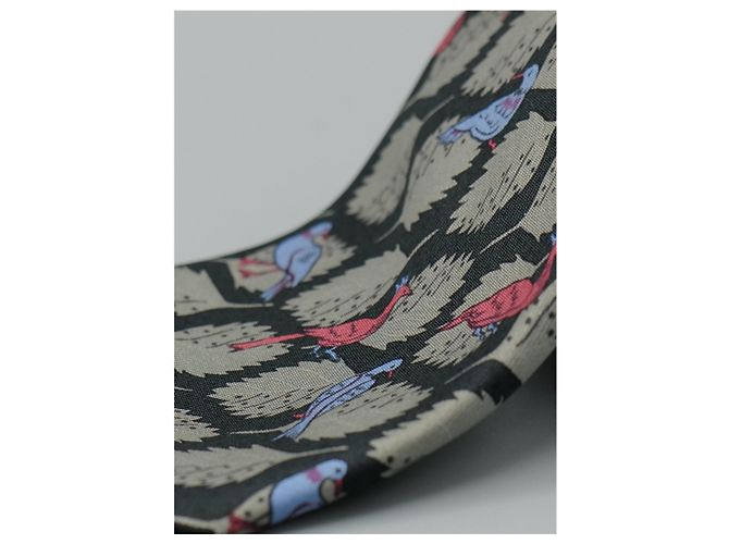 Hermès Corbata Negra con Diseño de Hojas y Pájaros Negro - vista 2
