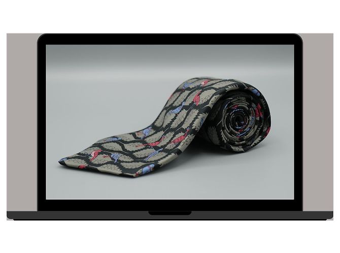 Hermès Corbata Negra con Diseño de Hojas y Pájaros Negro - vista 3