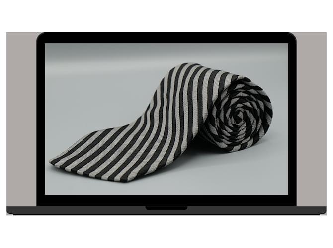 Donna Karan Corbata Negra a Rayas Grises Negro - vista 3