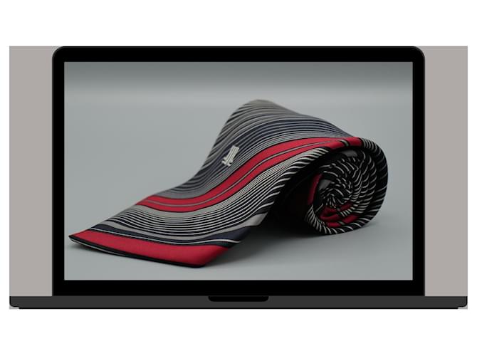 Lanvin Corbata Negra a Rayas Grises y Rojas Negro - vista 3