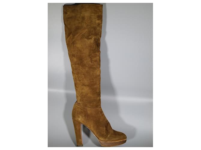 Prada Botas Altas de Ante Marron Marrone - vista 2