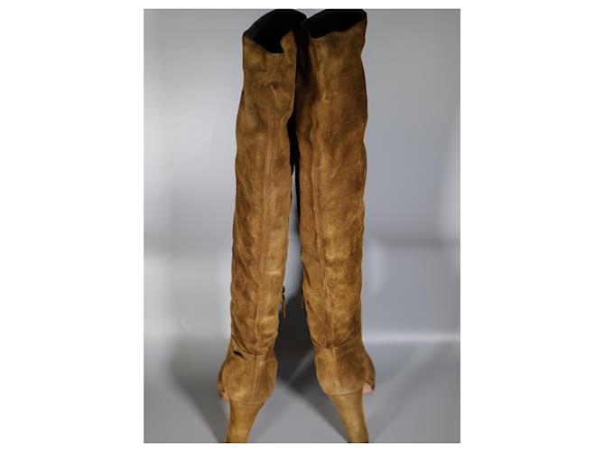 Prada Botas Altas de Ante Marron Marrone - vista 3