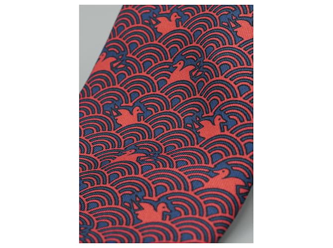 Hermès Corbata Roja con Diseño de Patos - vista 2
